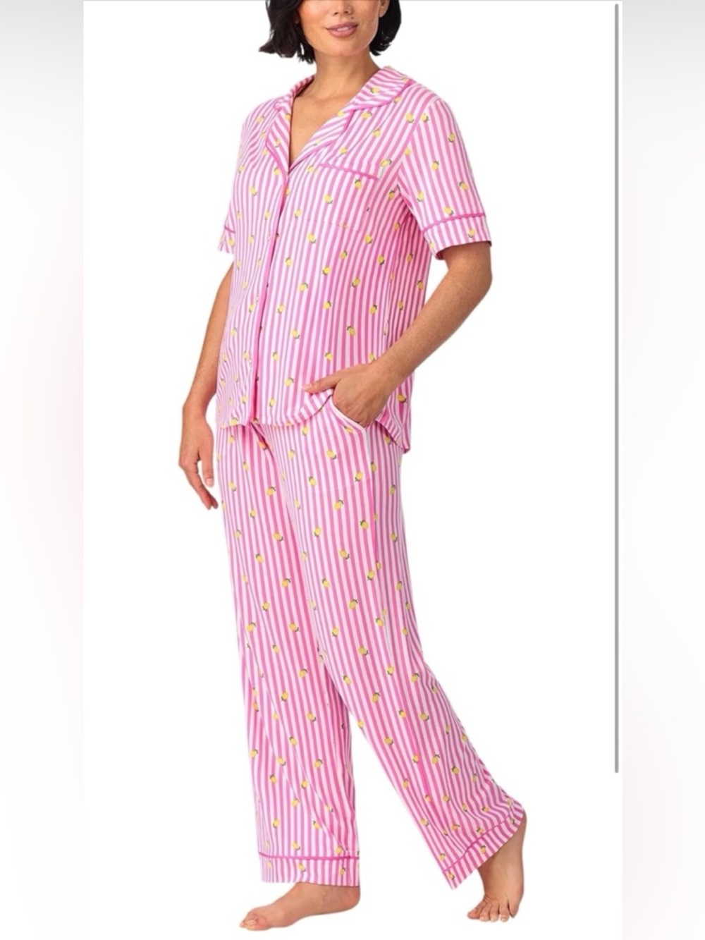 Room Service Pajama Set 2 Piece Pink Stripe Lemon XS NWT